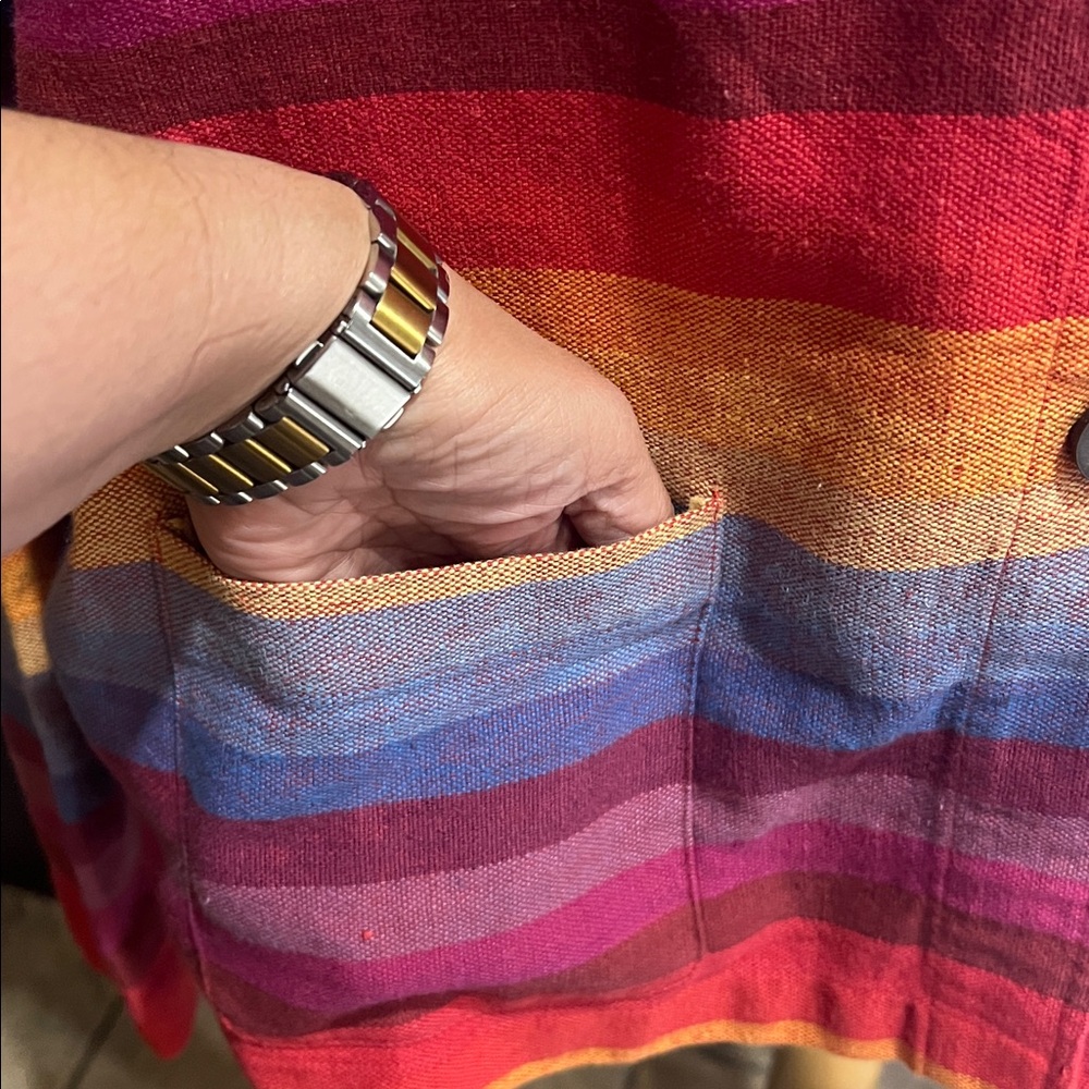 Coldwater Creek rainbow striped linen blend topper blazer with pockets XL - Picture 6 of 11